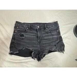 American Eagle Outfitters Black Distressed Denim Cutoff Shorts Womens Size 14